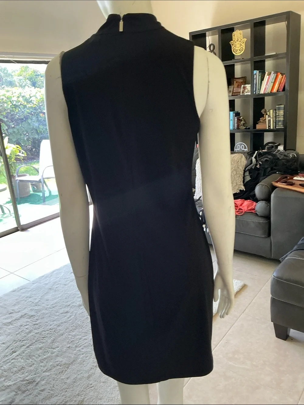 Michael Kors Black Sleeveless Shift Dress with Asymmetric Neck Cutout